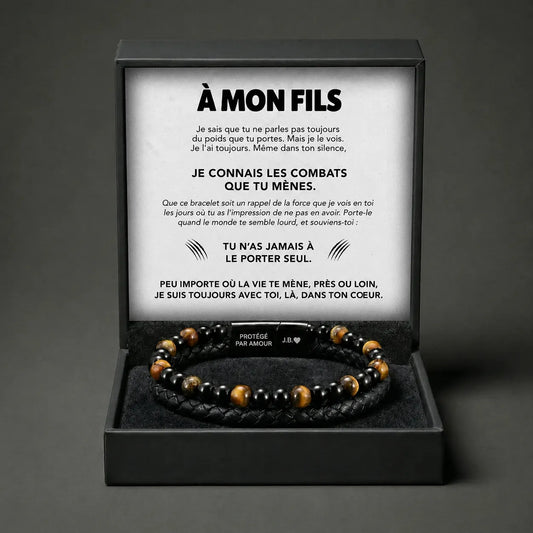 Bracelet gravé Père-Fils en œil de tigre